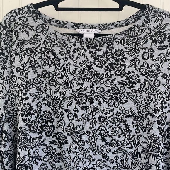OPHELIA ROE gray & black floral knit‎ women’s long balloon sleeve shirt size XL - Picture 2 of 10